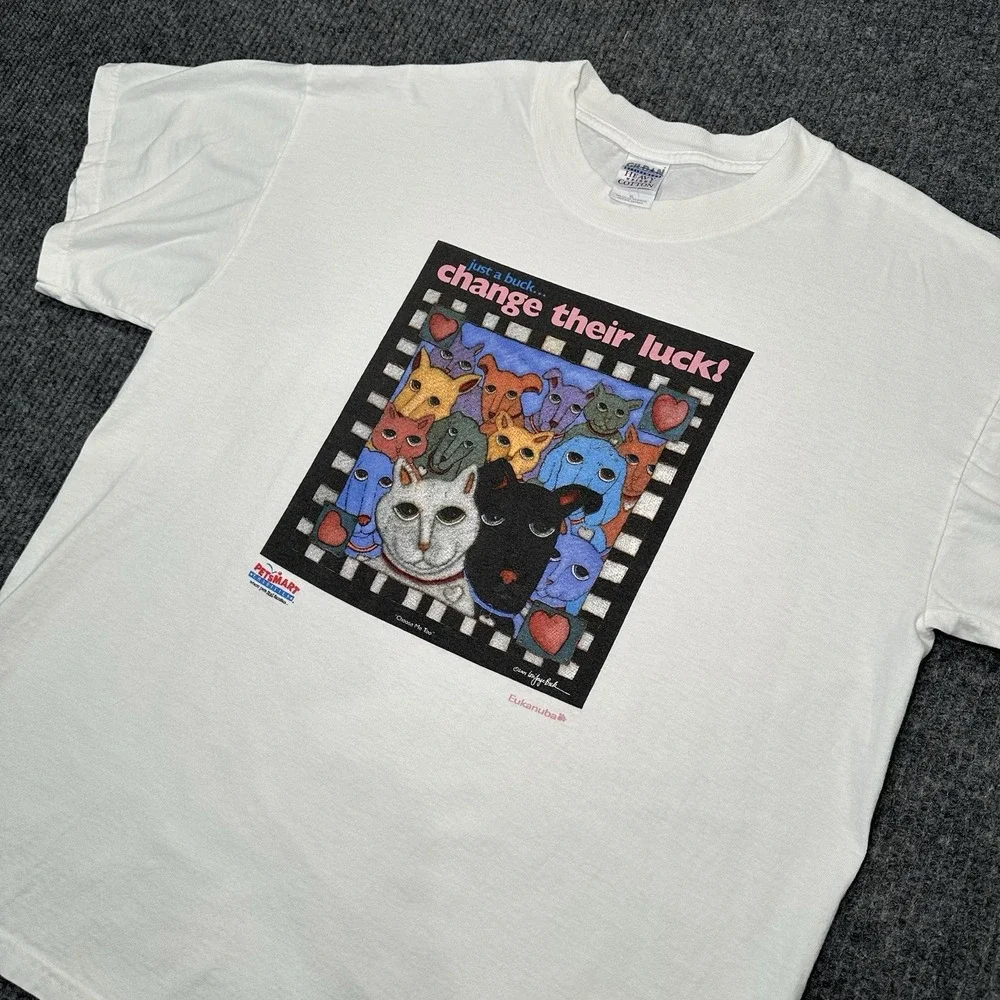 Vintage Petsmart Just A Buck Change Their Luck Adoption Art T Shirt 2001 Size XL